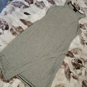 Black and white asymmetric halter top dress